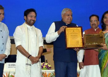 The Vice President, Jagdeep Dhankhar at the National Tourism Awards ceremony, in New Delhi on September 27, 2022.