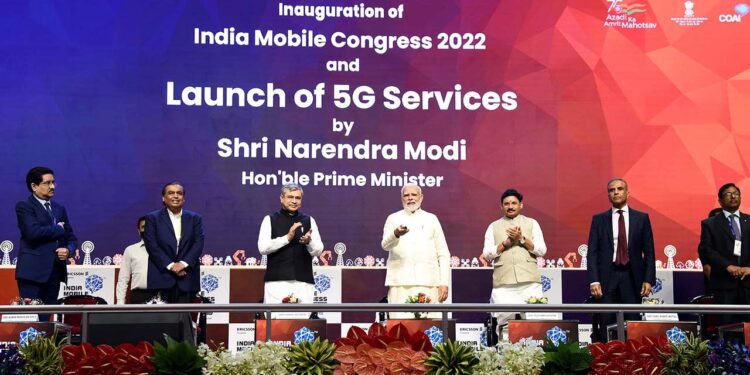 PM Narendra Modi inaugurates the 6th edition of India Mobile Congress and launches 5G Services, in New Delhi on October 01, 2022