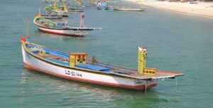 Boats near a beach at Lakshadweep Islands