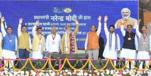 PM Narendra Modi in Una during his visit to Himachal on October 13. Himachal CM Jai Ram Thakur and Union Sports Minister also sharing the stage with PM.