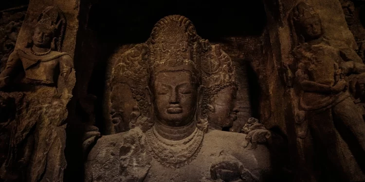 Three-headed Trimurti or the Sadashiva, Elephanta Caves.